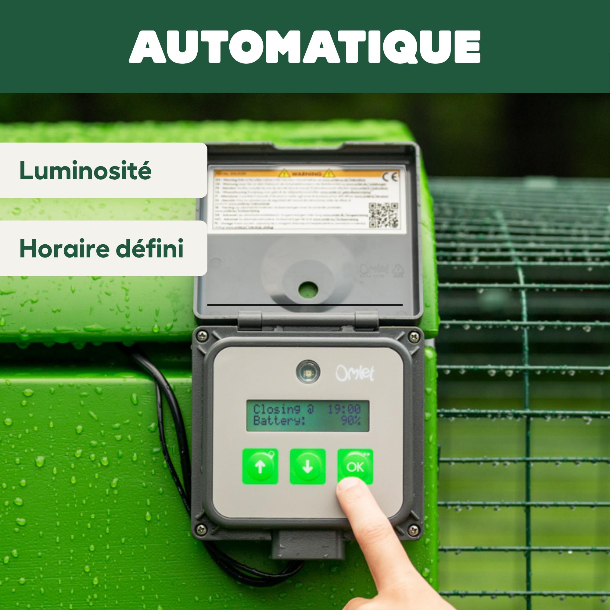 Omlet Porte de Poulailler Automatique | Ouverture et Fermeture par Capteur de Lumière ou Minuterie | Facile à Installer et sans Entretien | Sécurité Renforcée et Meilleure Isolation | Vert