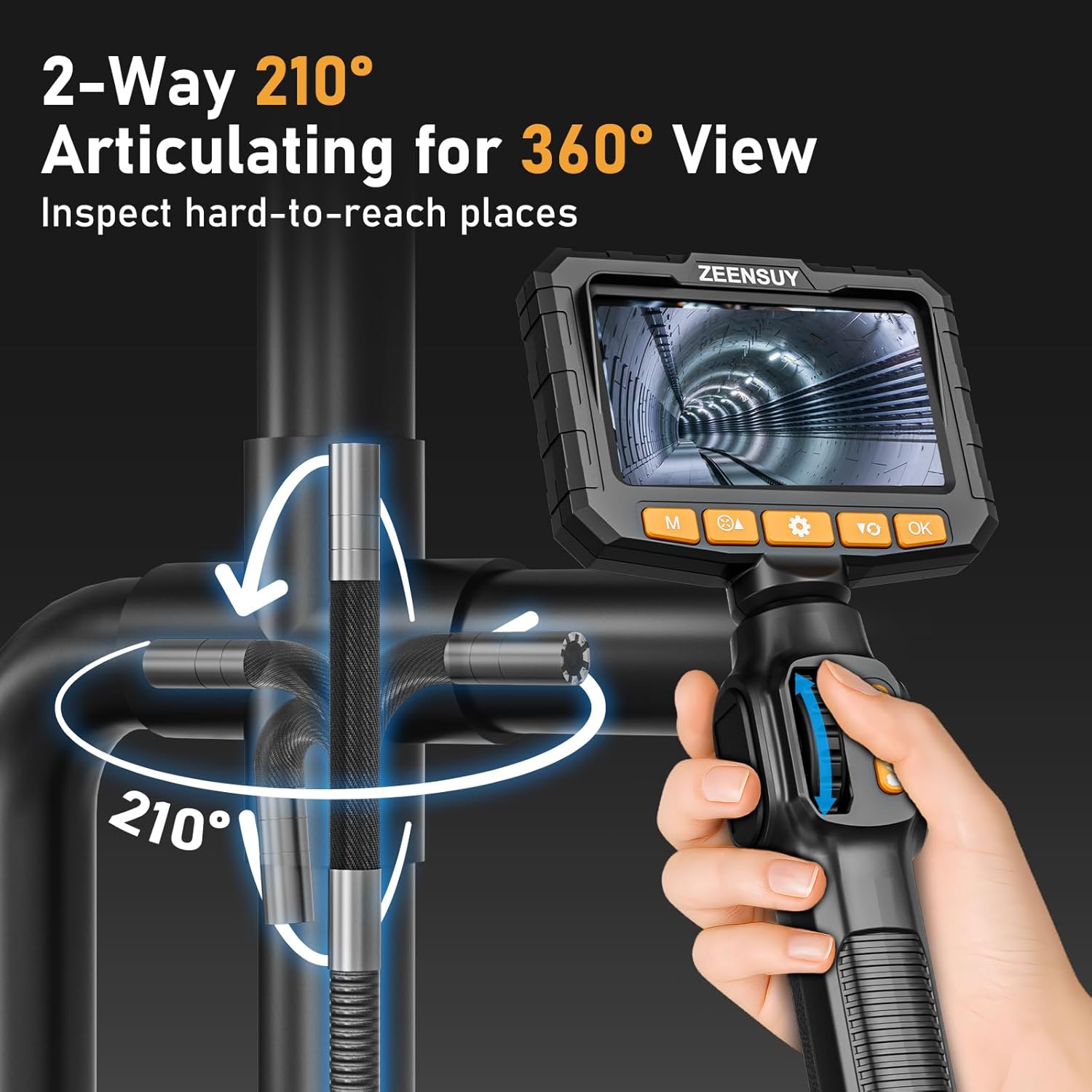 Two-Way Articulating Borescope Camera with Light, Industrial Endoscope Inspection Camera with Light, 0.24in Articulated Probe, 5FT Flexible Snake Scope for Wall Automotive Engine Plumbing HVAC Inspect - Image 2