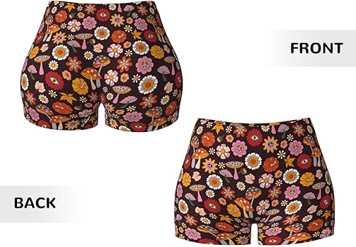 Xiso Ver 70s Groovy Hippie Retro Workout Shorts for Women Yoga
