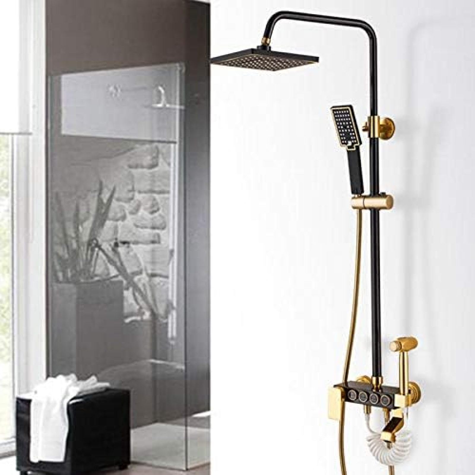 Aycdl Black/Gold Shower System, Shower Faucet Set Space Aluminum Rainfall Bathroom Shower Mixer Faucets With Bidet Hot Cold Water Mixer Tap