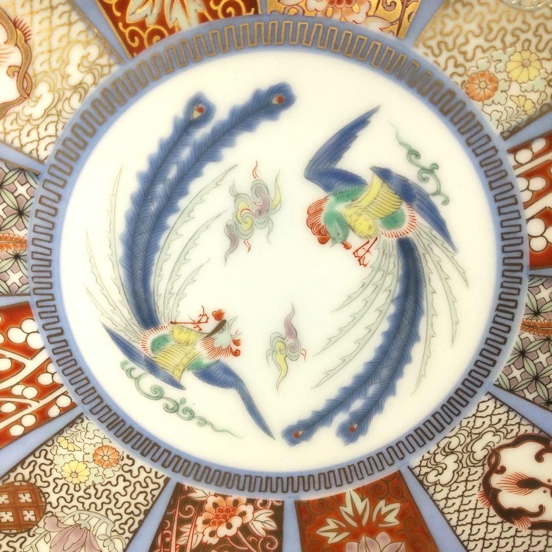 27㎝ 深川製磁染錦金彩鳳凰 菊割親皿 染錦金彩
