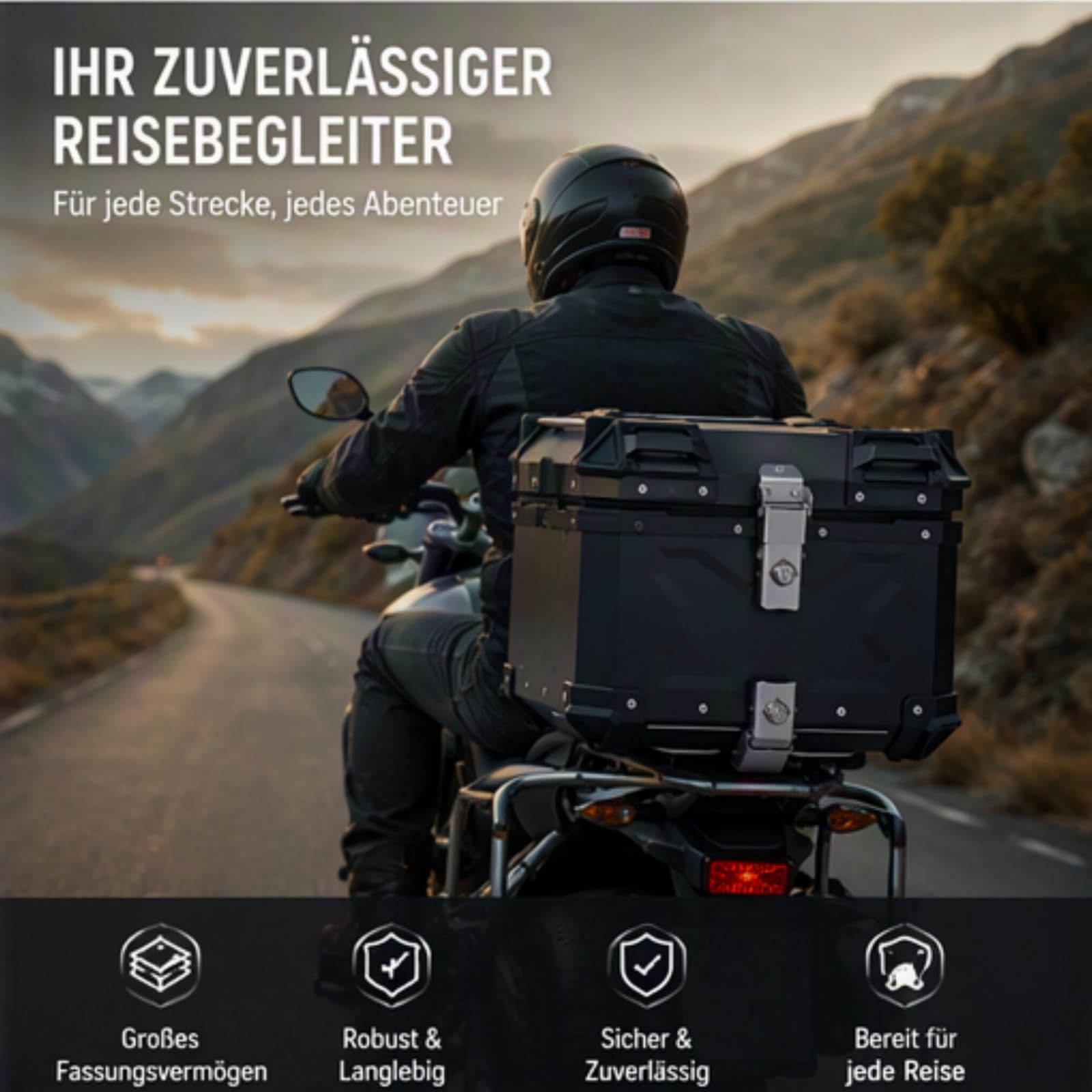 Bauletto posteriore per moto, nero, con serratura e 2 chiavi