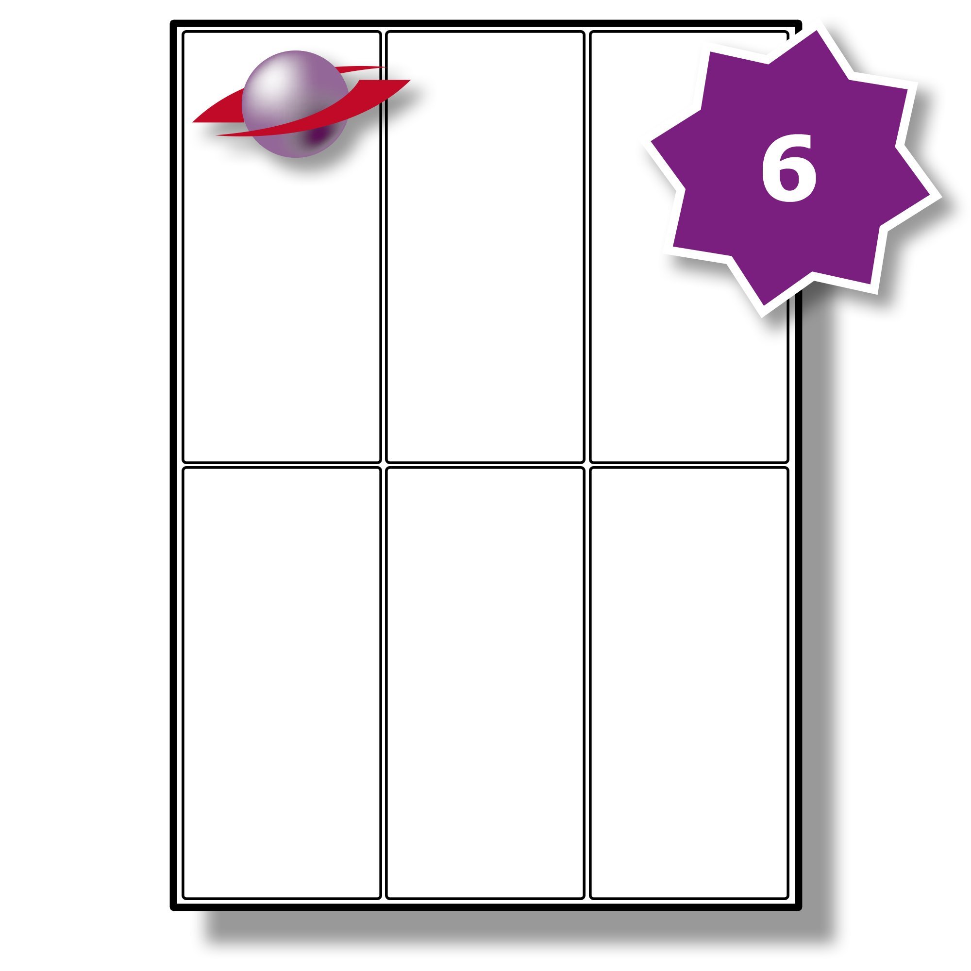 Label Planet® 6 Per Page/Sheet, 25 Sheets (150 Sticky Parcel Labels), White Blank Matt Plain A4 Parcelling Stickers, for Laser/Copier or Inkjet Printer, UK LP6/70, 70 x 149 MM, General/All Purpose
