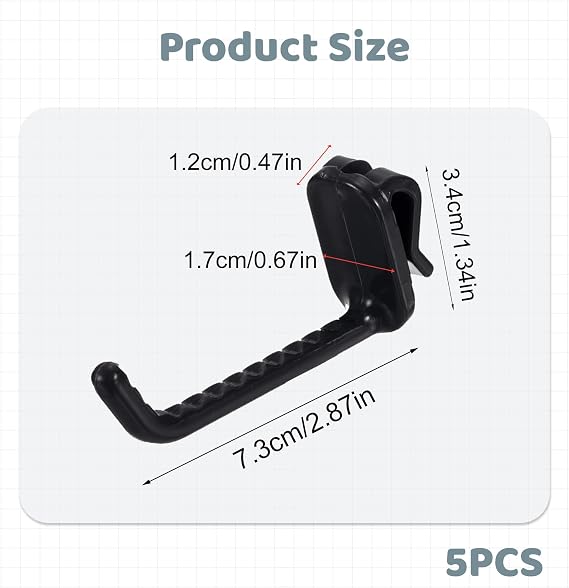 5pcs Black Grid Wall Hooks – Plastic Pegboard Hook and Slatwall Hook | Lightweight Gridwall Display Hooks for Garage Shop Home Storage – Wall Mounted Organizer for Tools Accessories and Retail