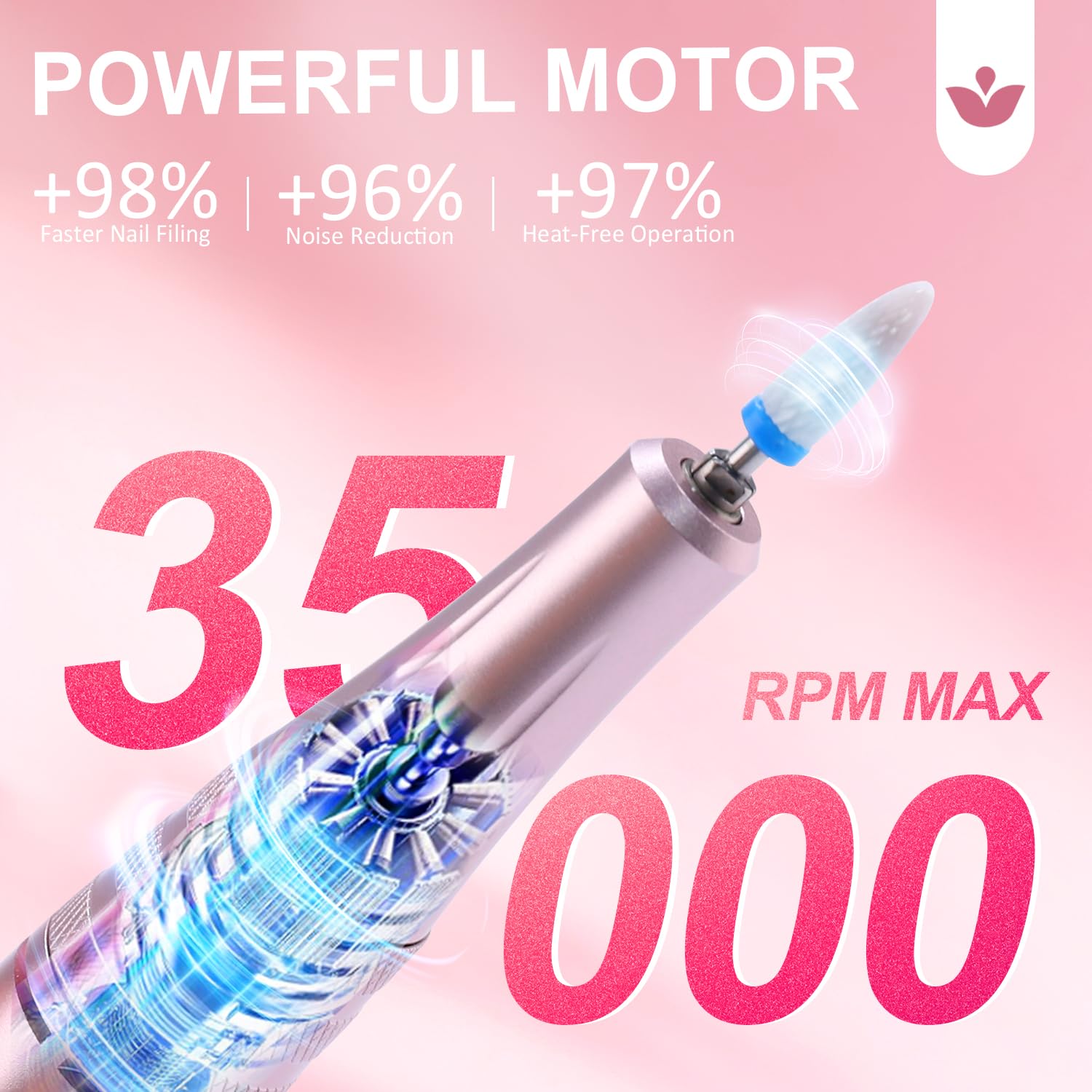 Professional Electric Nail Drill LEDSUUEI: 35000RPM Powerful Electric Nail File Portable Nail Drill with 13 Drill Bits Rechargeable Efile for Acrylic Gel Nails Removing Manicure Pedicure Salon