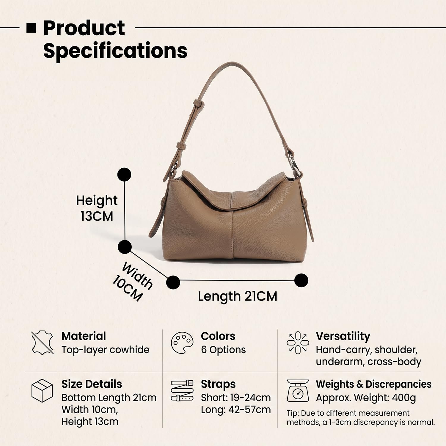 Bolso de Axila de Cuero Genuino para Mujer Elegante Bolso de Hombro Bolso de Mano Clásico Bandolera para Trabajo Oficina y Uso Diario Gris