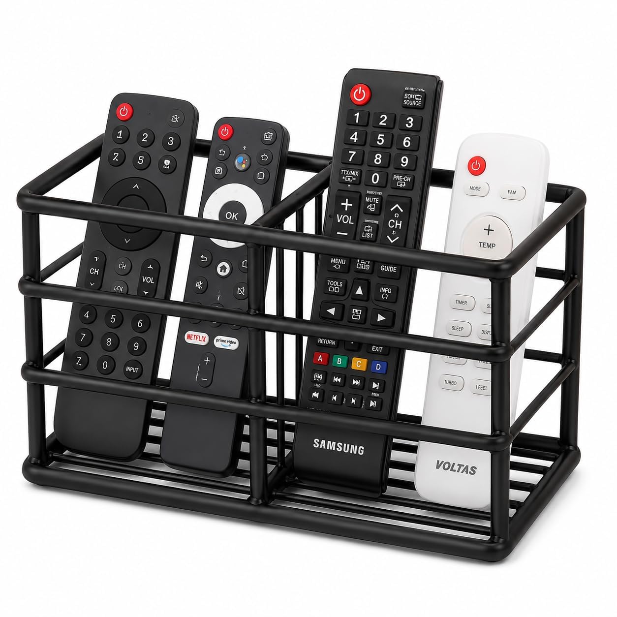 Craft Expertise Remote Control Holder Rack, Black Iron 2 Compartment TV Remote Organizer, Tabletop Remote Control Stand, Remote Storage Box for Living Room, Desk & Bedside, 6.75 x 3.25 x 4.5 Inches-image-24