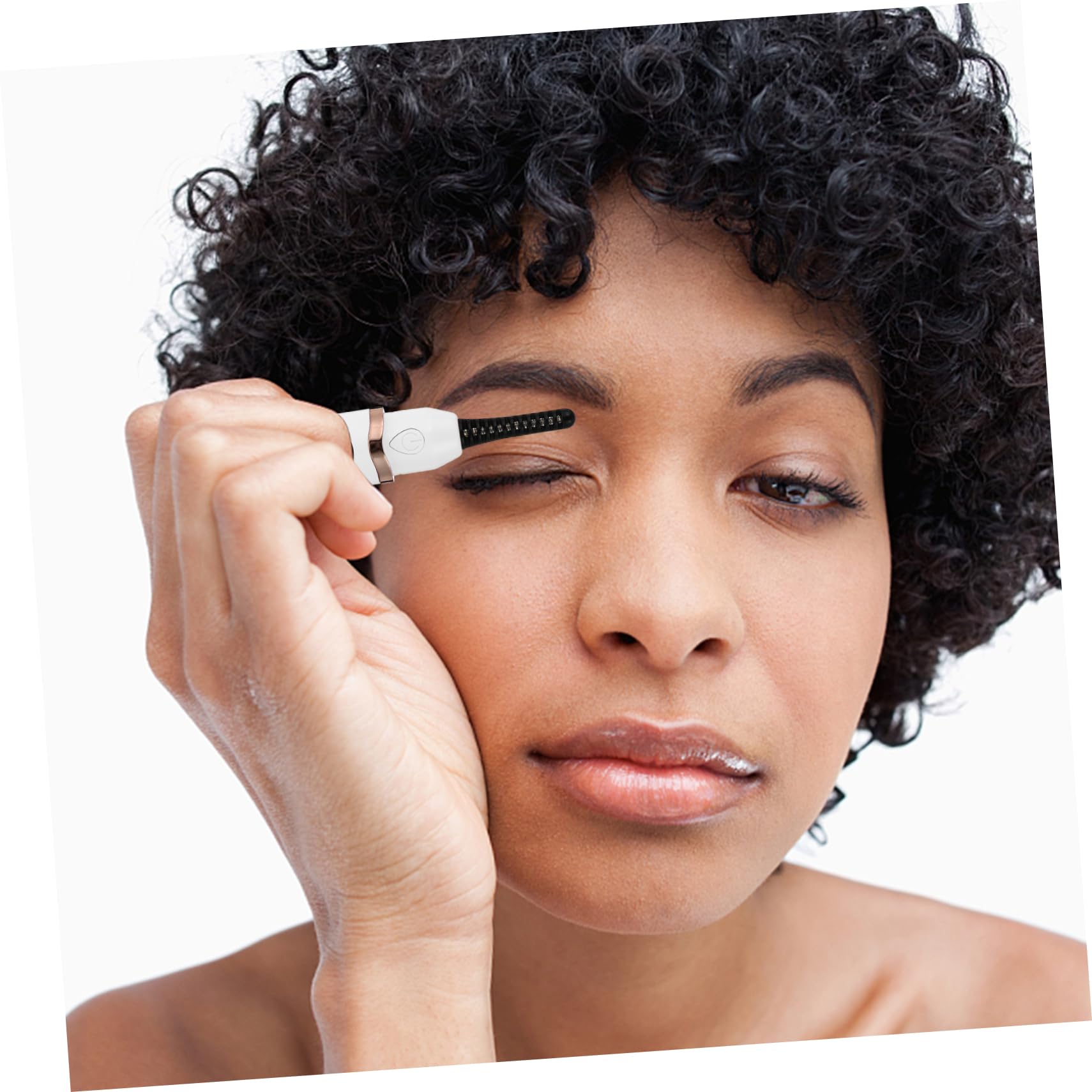 PLAFOPE 1Set Portable Electric Eyelash Curler Fast Heating Makeup Tool for Effortless Lash Perming at Home Durable Design Pearl with Digital Display