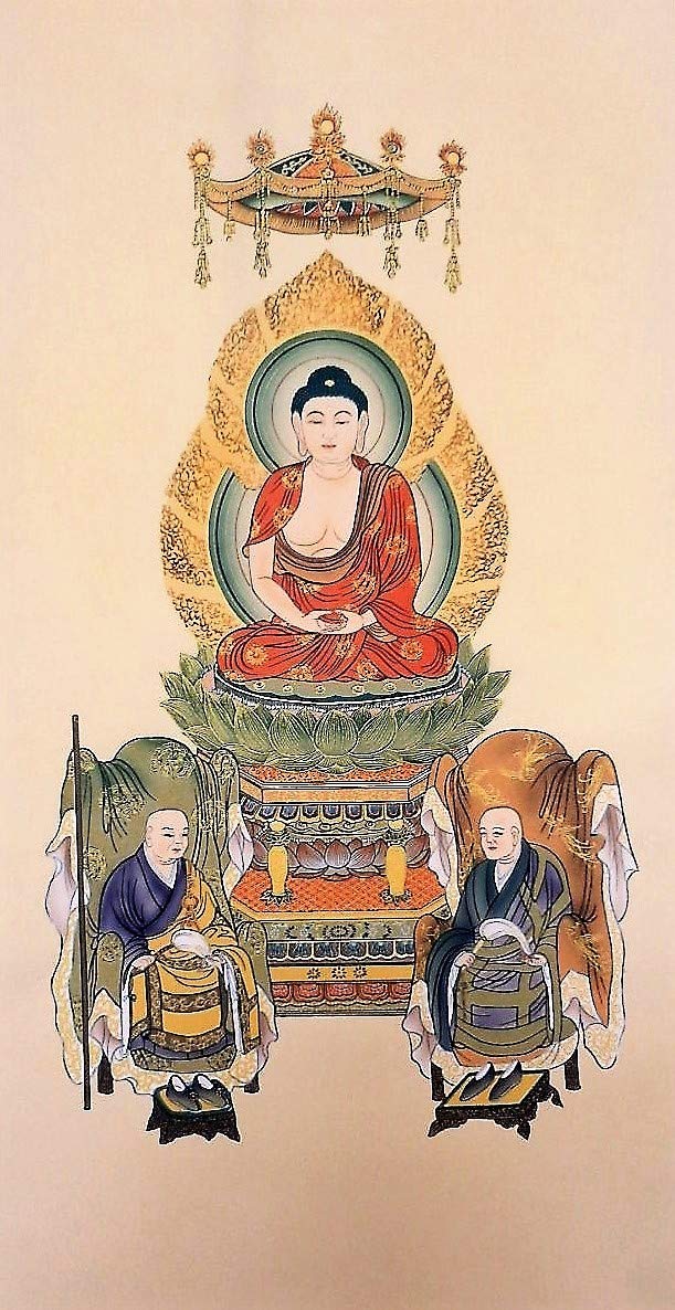 真*如様 掛軸 曹洞宗三尊仏 木箱付き 仏画 曹洞宗宗務庁藏版 落款あり 曹洞三 真*如様 掛軸 曹洞宗三尊仏 木箱付き 仏画 曹洞宗宗務庁藏