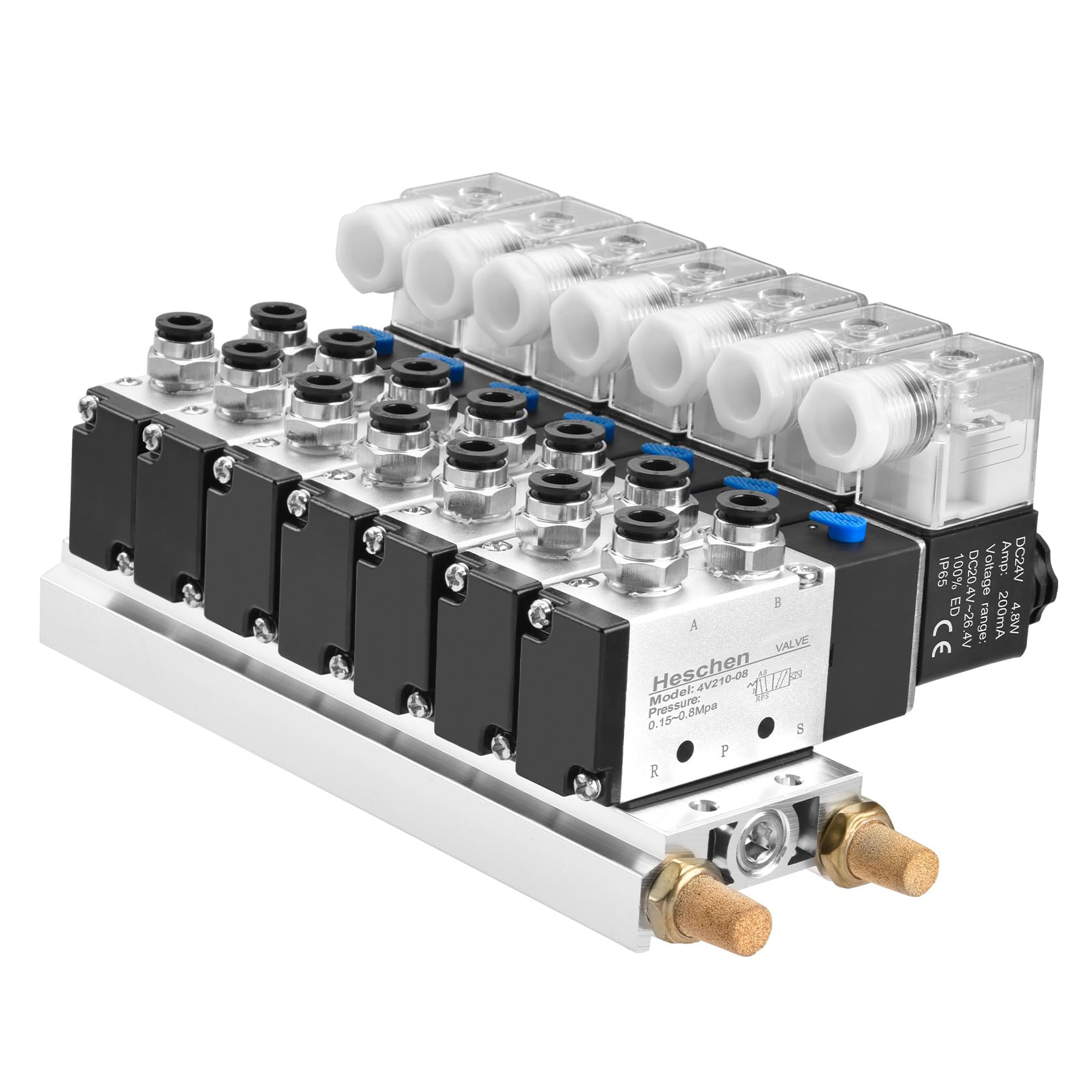 Heschen Elettrovalvola pneumatica a 7 solenoide 4V210-08 DC 24V PT1/4 5 vie, distributore a 2 posizioni, montaggio rapido