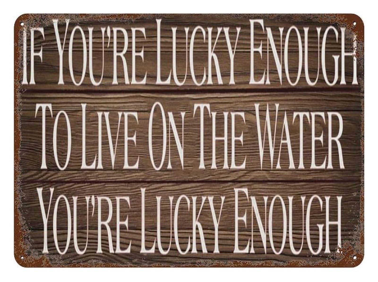 ZDVHOMCB Waterfront Life Blessed Quote Metal Tin Sign Lake House Wall Decor for Cabin Patio Sunroom Coastal Rustic Typography Vintage Plaque 8 X 12 inch
