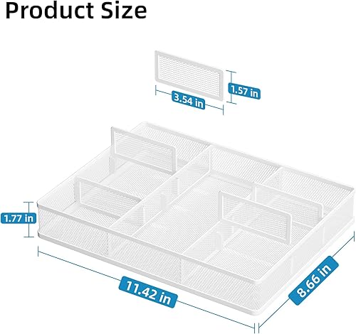 Miniatura 2 de Marbrasse Organizador de cajones de escritorio, bandeja organizadora de cajones de malla metálica con 5 compartimentos ajustables, organizadores de