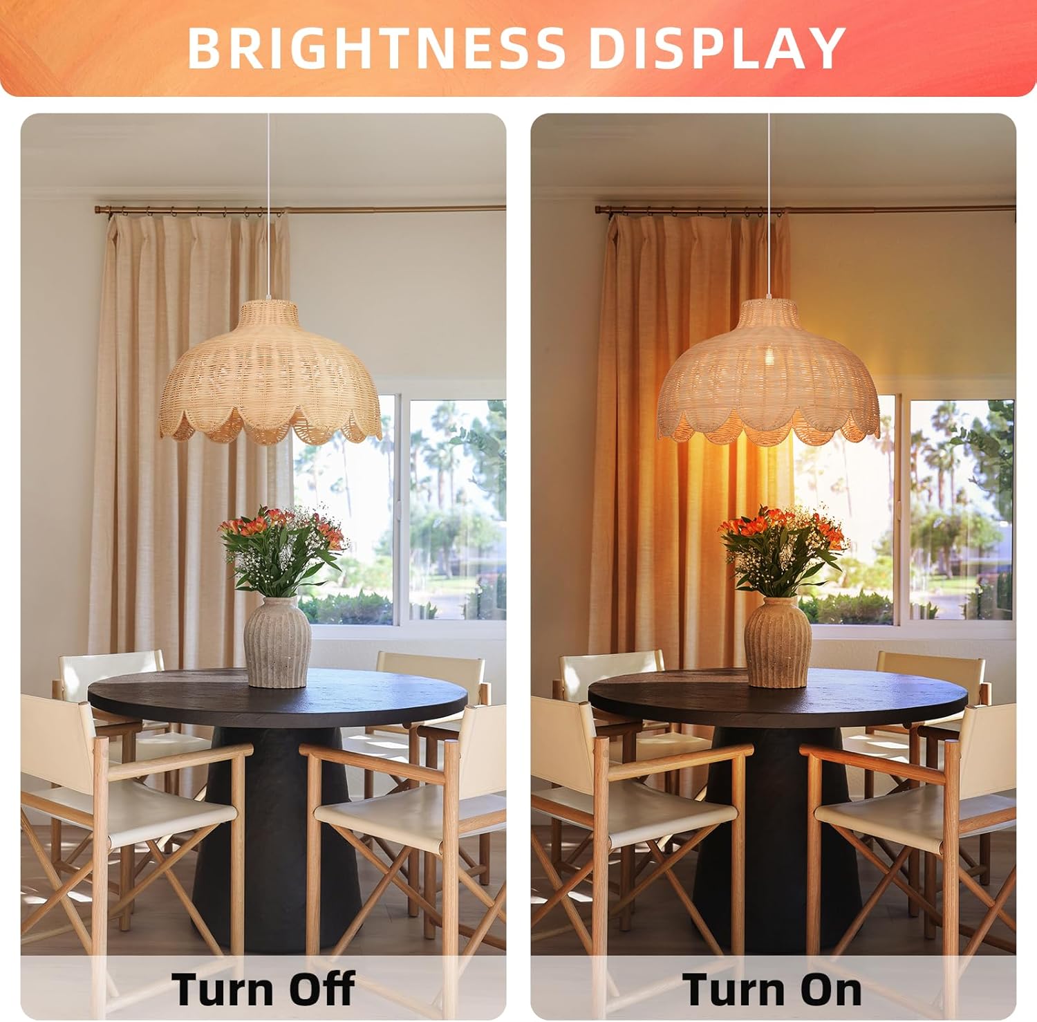 Arturesthome Rattan Pendant Light for Dining Room,19.6" Rattan Chandelier Woven Boho Pendant Light Fixtures Wicker Chandelier for Living Room Hallway Foyer Cafe