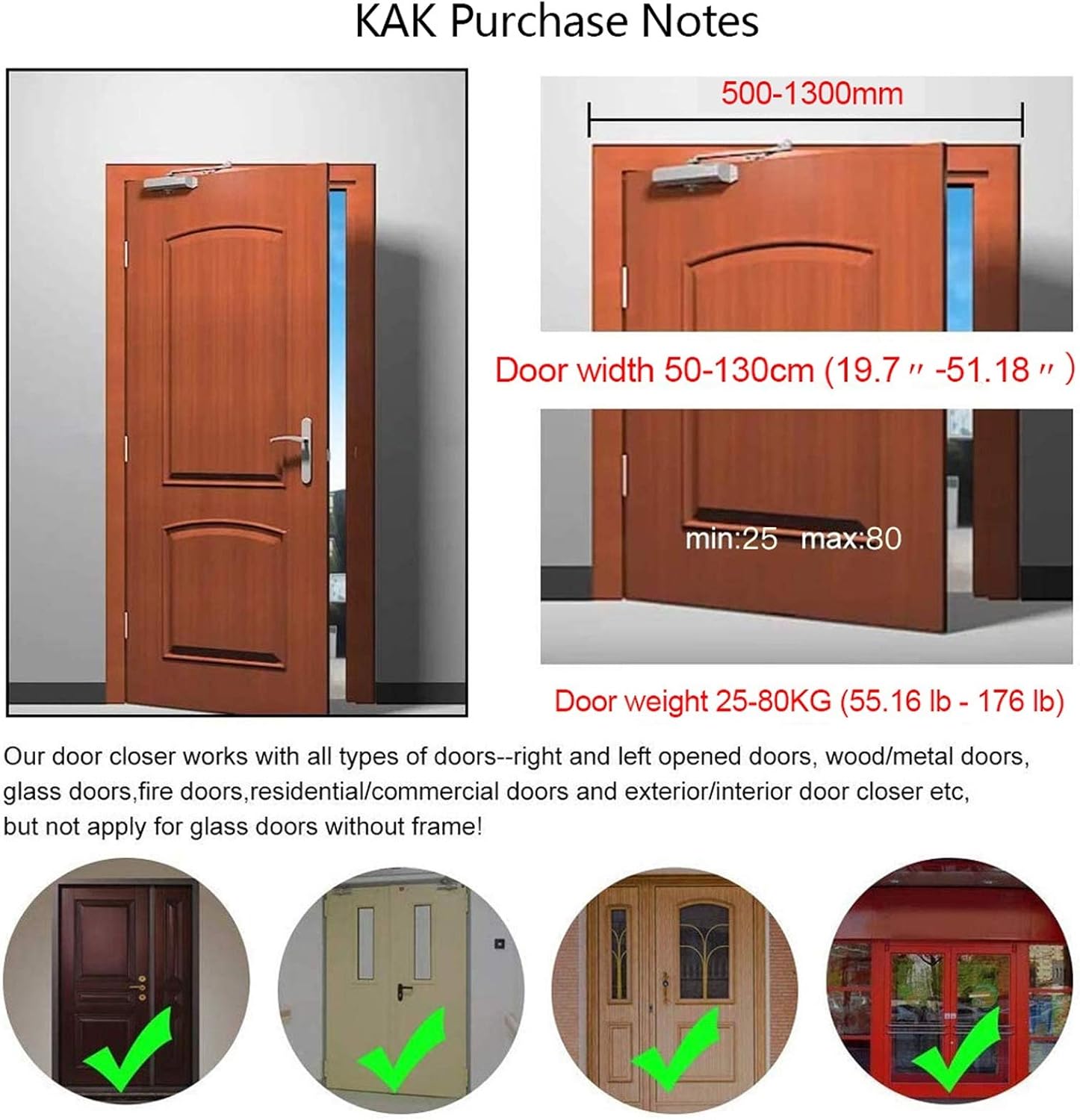 60 85kg Hydraulic Door Closer, Commercial Grade Aluminum Alloy Automatic Door Shutter, 2 Speed Control for Wood Metal Doors, Complete Rack and Pinion System