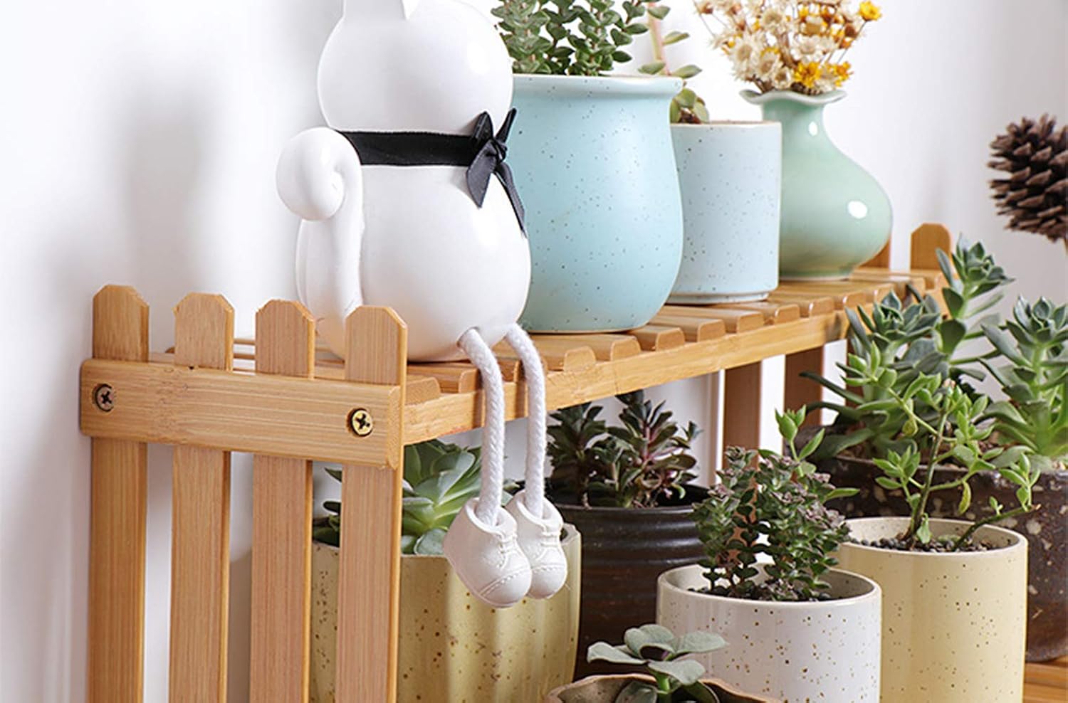 Lawei 2 Tier Table Top Bamboo Plant Stand - Desktop Flower Shelf Rack Flower Pot Display Stand for Indoor Outdoor Home Patio Lawn Garden Balcony Organizer Planter Holder