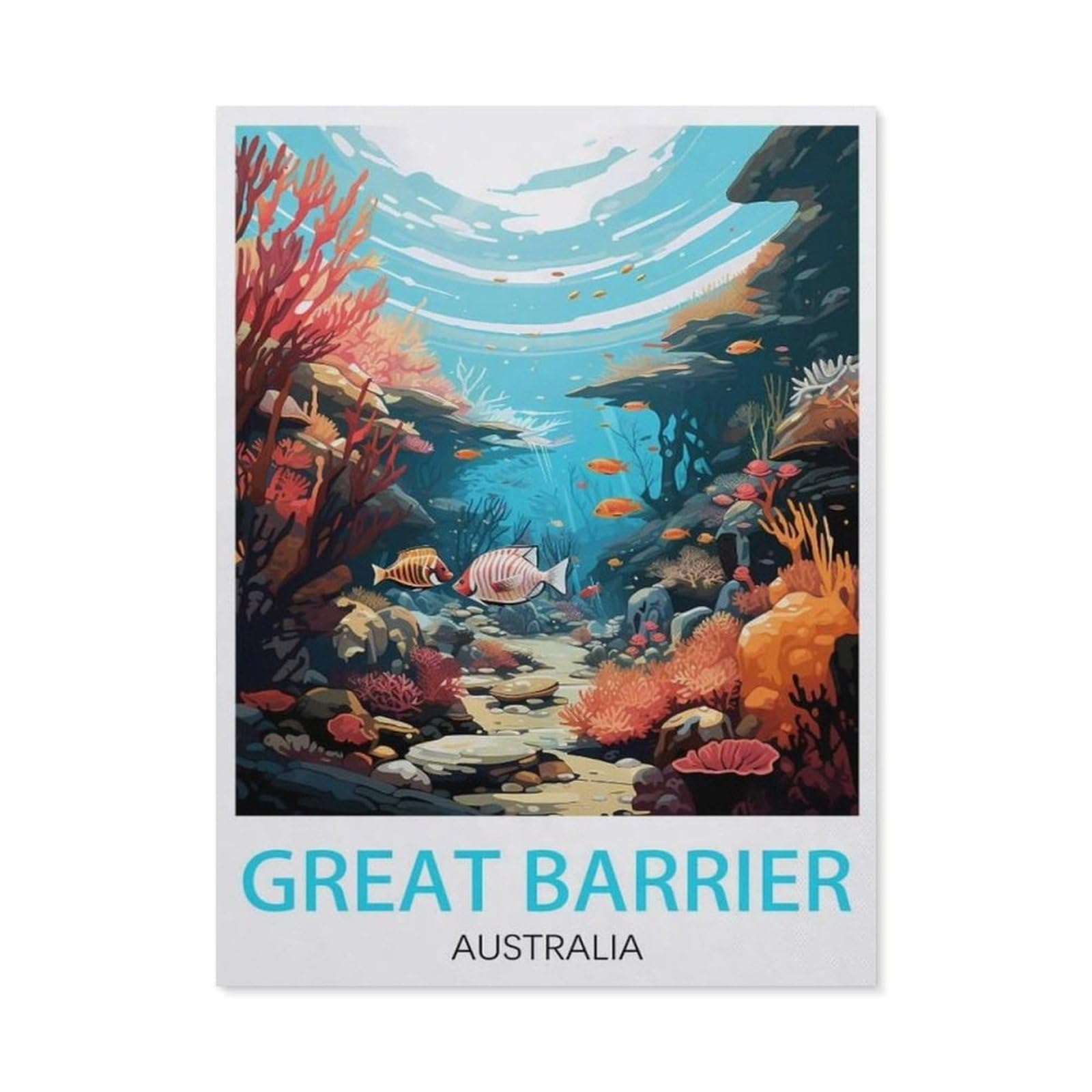 Paint by Numbers for Adults Kids Beginner，Great Barrier Australia Vintage Travel Poster，DIY Acrylic Painting by Numbers Kits with Brushes Acrylic Pigment Home Decoration Brithday Gifts(20x30cm-BC75