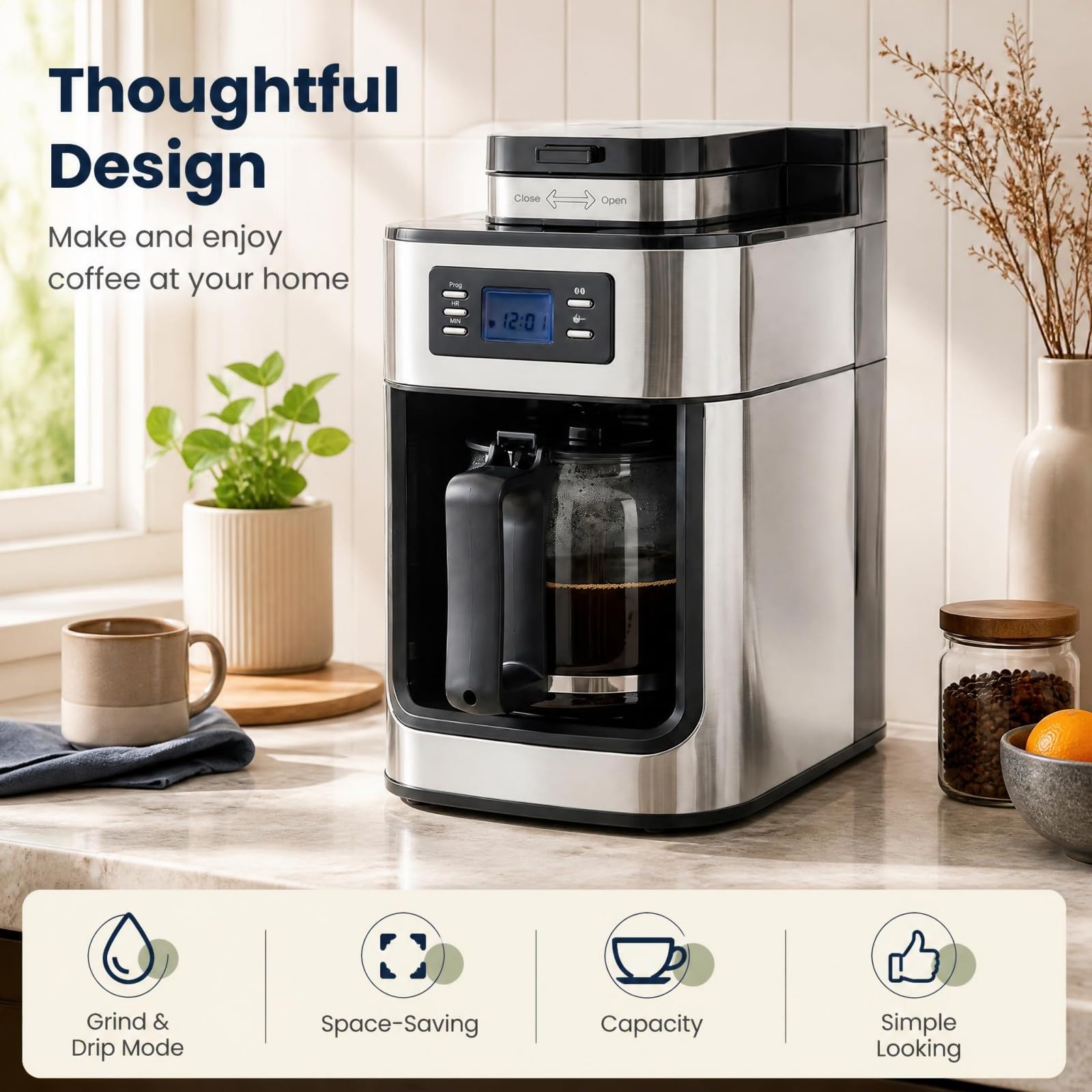 LIFEZEAL Cafetière Filtre 8 Tasses avec Verseuse 1 L pour Maison et Bureau