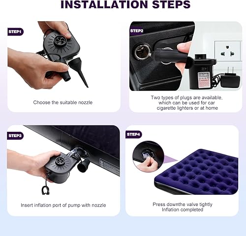 Miniatura 6 de Colchón de aire doble tamaño Queen con bomba de aire, colchón inflable, colchón de aire portátil grueso de 80 x 60 pulgadas, almohadilla de cama de