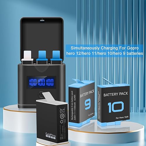 Miniatura 2 de Suptig Cargador de batería compatible con GoPro Hero 11, Hero 10, GoPro Hero 9 negro, estación de carga de batería de 3 canales para Hero 10 Hero 9