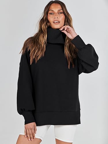 Miniatura 6 de Caracilia Sudadera de gran tamaño para mujer, cuello alto, manga larga, suéter de punto, sin botones, para otoño e invierno, ropa casual de moda