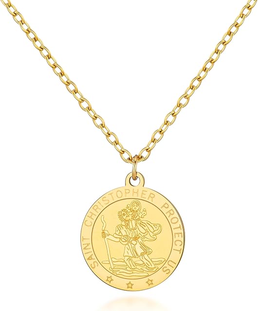 Philip Jones Men's Gold Plated Steel St Christopher Necklace