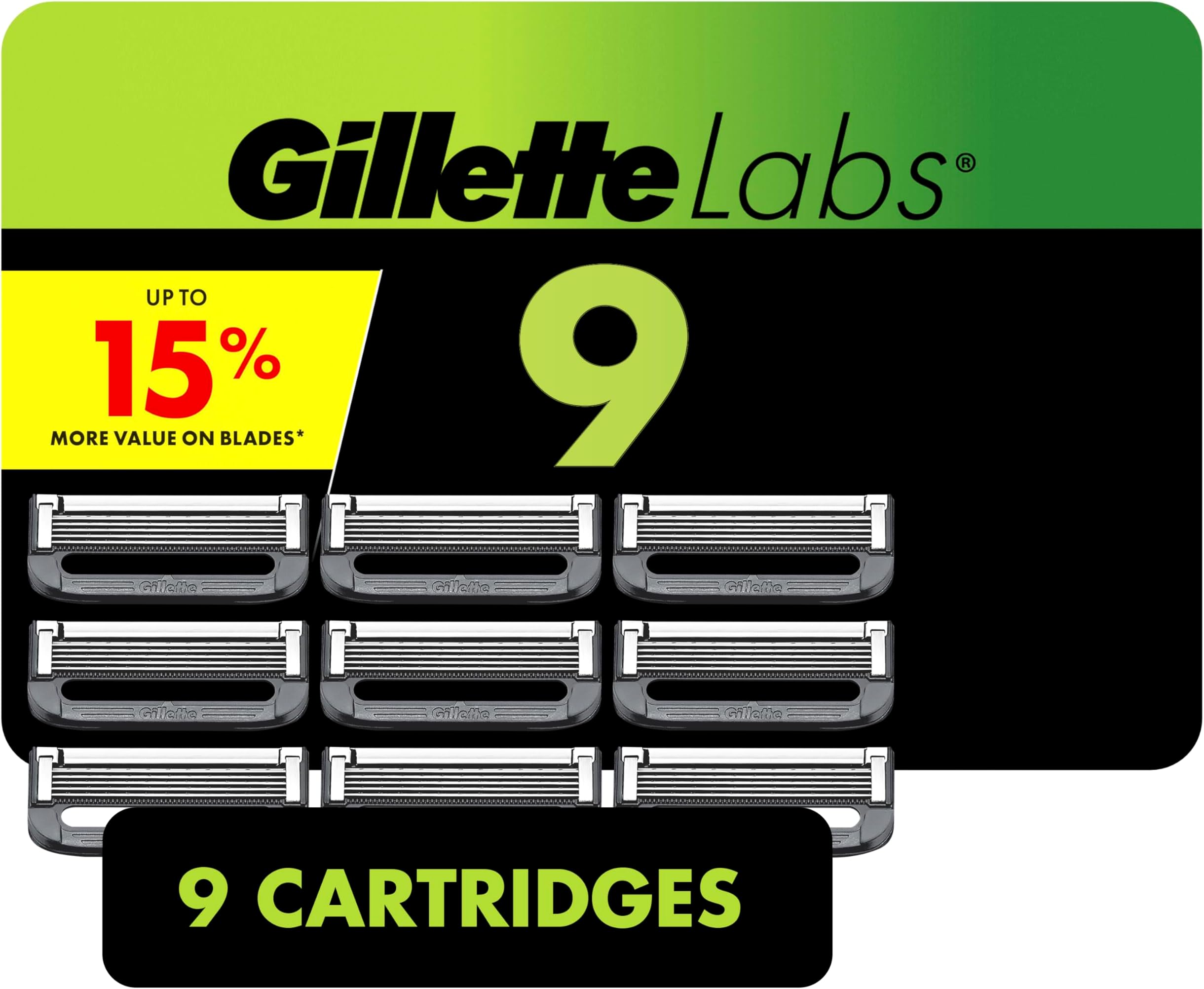 Labs Razor Refills, Compatible with Gillette and Heated Shaver GilletteLabs, 9 Spare