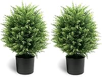 Vista 8 de Juego de 2 árboles topiarios artificiales de lavanda Sunnyglade de 21.6" de alto, resistentes a los rayos UV, en macetas, arbustos en maceta