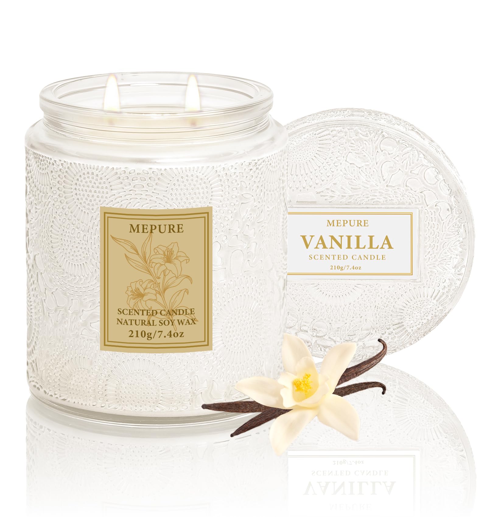 Vanilla Caramel Soy Wax Scented Candle, 210g Hand-Poured Candle with Double Cotton Wicks, Warm Sweet & Creamy Scent, Medium Strength, Clean-Burning Glass Jar Candle for Relaxation & Gifting
