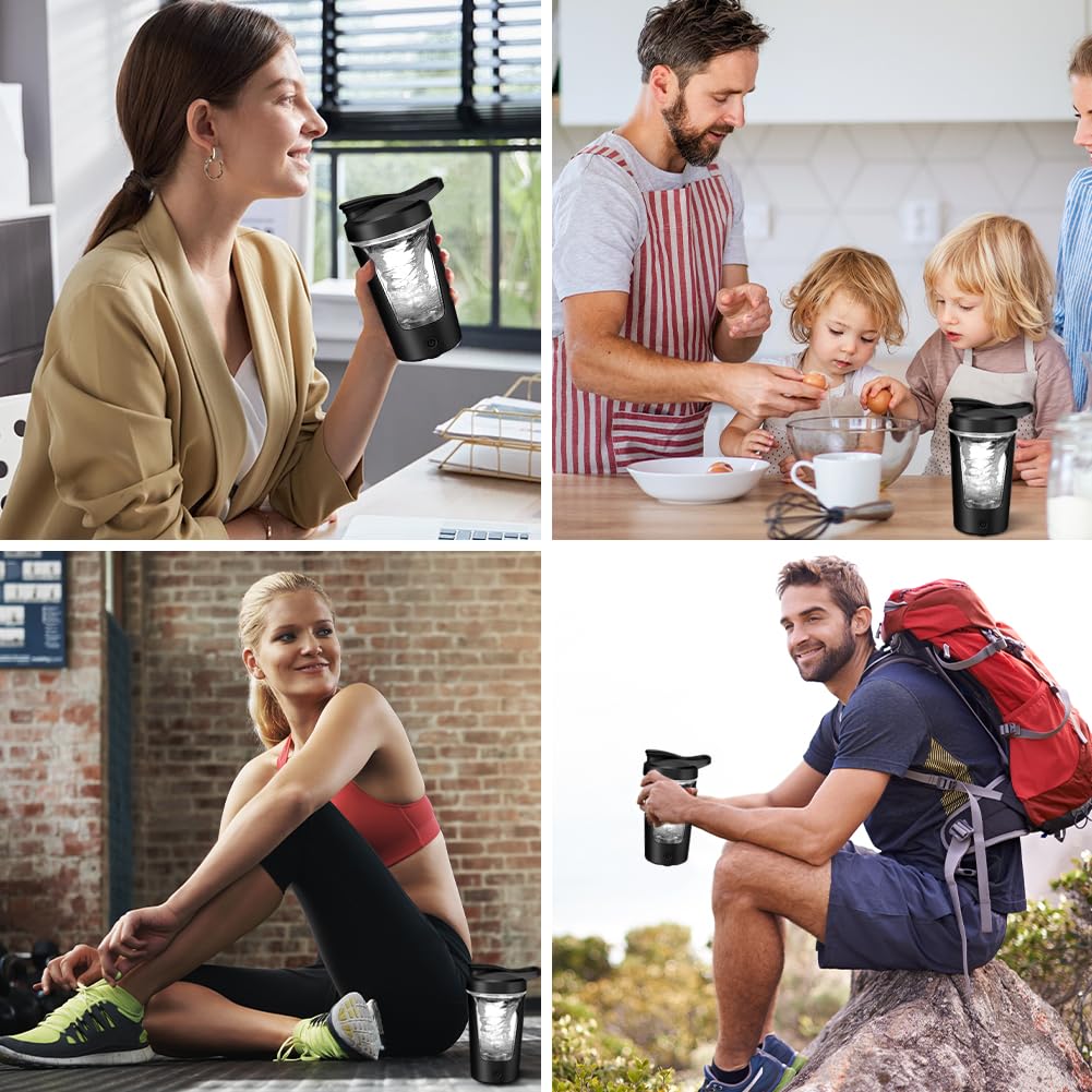 AOOWU Elektryczny shaker do białek, shaker do białek, ładowany przez USB, shaker proteinowy Vortex - 60+ shakes na jedno ładowanie, ze skalą pomiarową, nie zawiera BPA, 24 oz