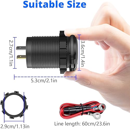 Miniatura 6 de Qidoe - Paquete de 5 salidas USB de carga rápida 3.0 de 12 V, impermeable, QC3.0, doble toma de corriente USB con interruptor táctil, enchufe de