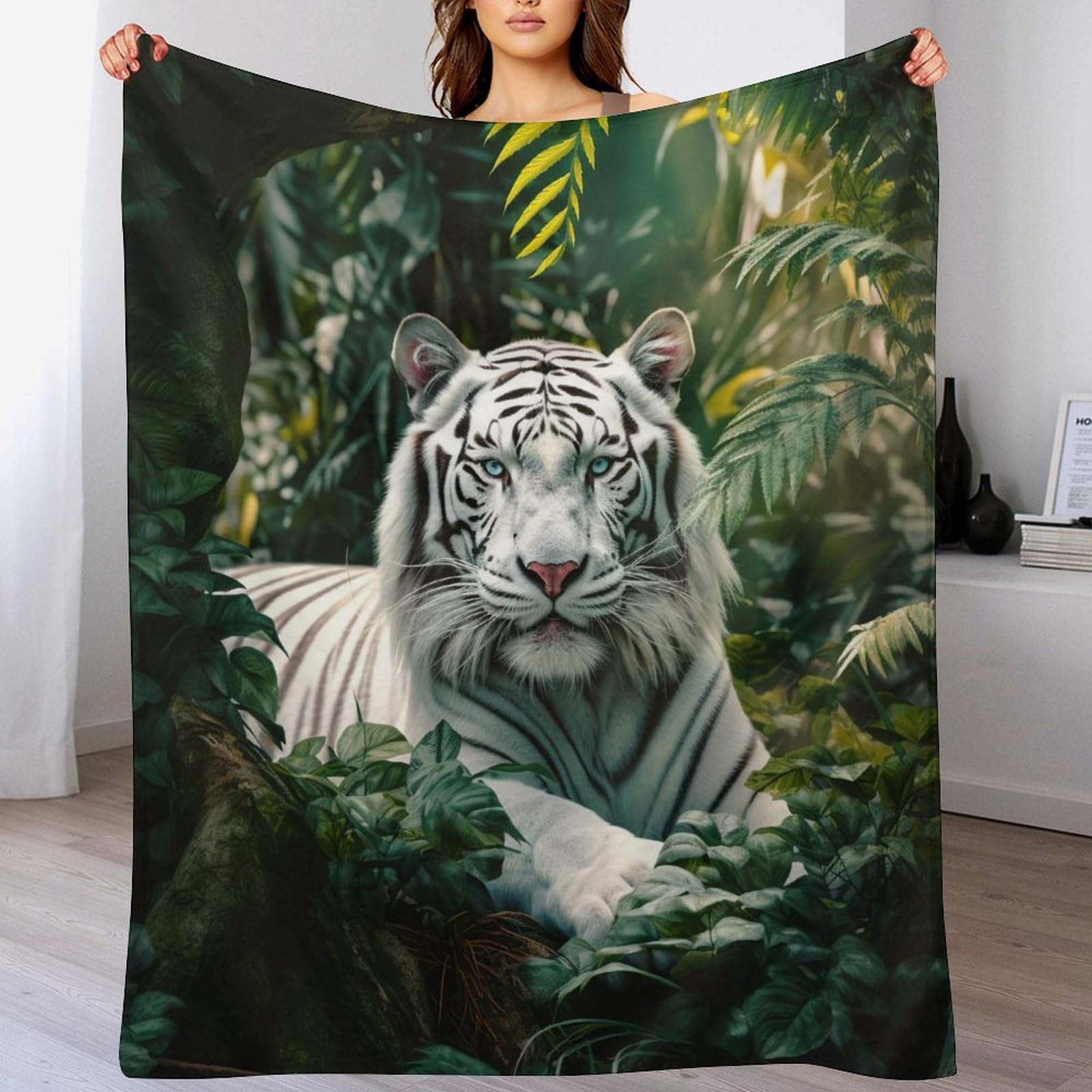 Couverture polaire tigre 150x200 cm en flannel imprimé 3D pour lit et canapé
