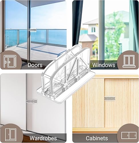 Miniatura 3 de Cerradura de puerta corrediza de vidrio de seguridad, paquete de 2 cerraduras de seguridad para niños para puertas correderas de patio, cerradura de