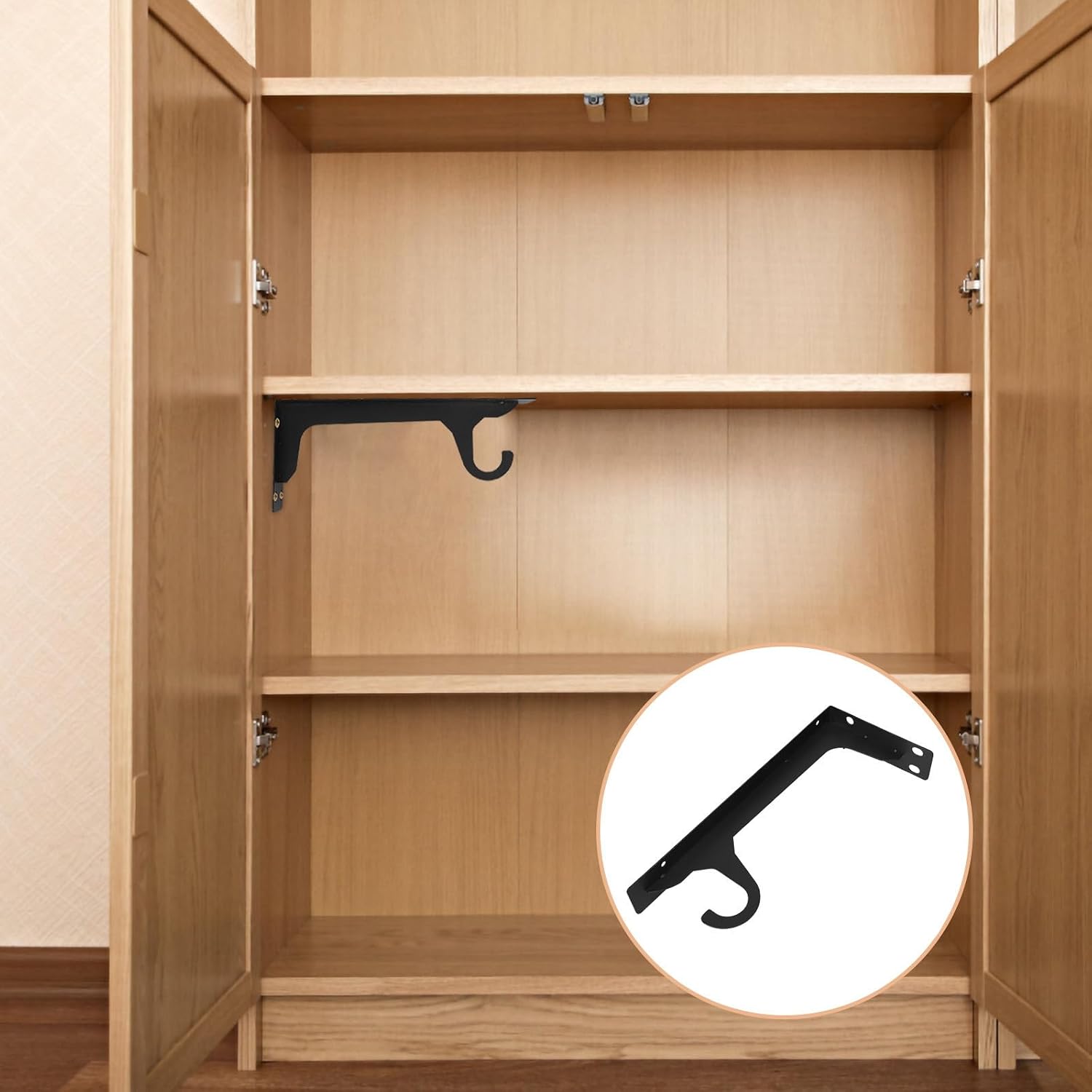 Heavy Duty Closet Shelf and Rod Brackets, 2pcs Black Iron Wall Mounted