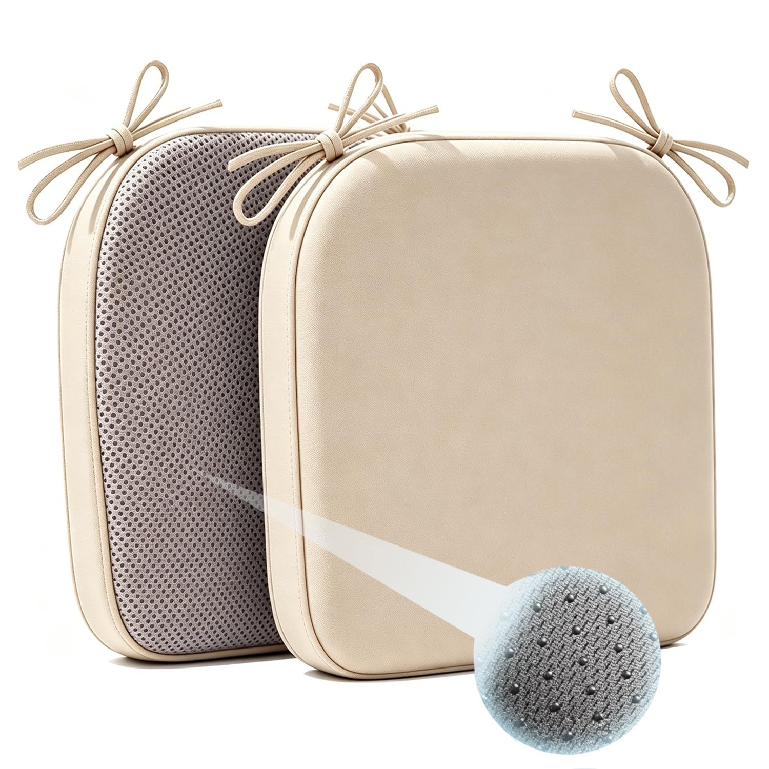 Cafusesdd Cafusedd 2-Psc Seat Cushion with Ties and Skid Rubber Back, Splash-Proof Chair Cushions, Outdoor Chair Cushions for Patio Furniture Cushions(Beige,17''*16'')