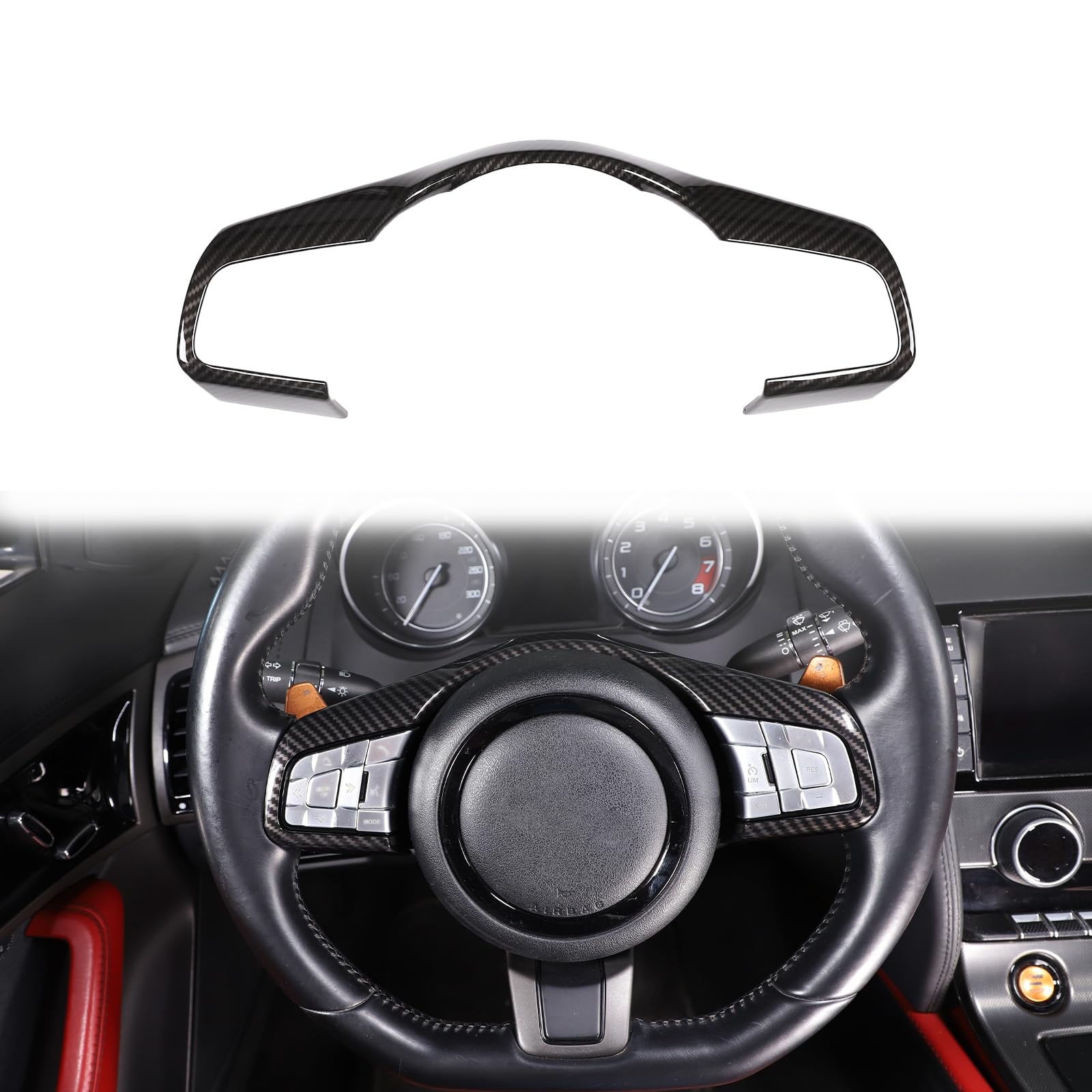 Daeiclru Car Steering Wheel Cover Trim Compatible with Jaguar F-Pace F-Type XF XF XFL 2016-2019, Steering Wheel Decoration Frame Accessories (Carbon Fiber Pattern)