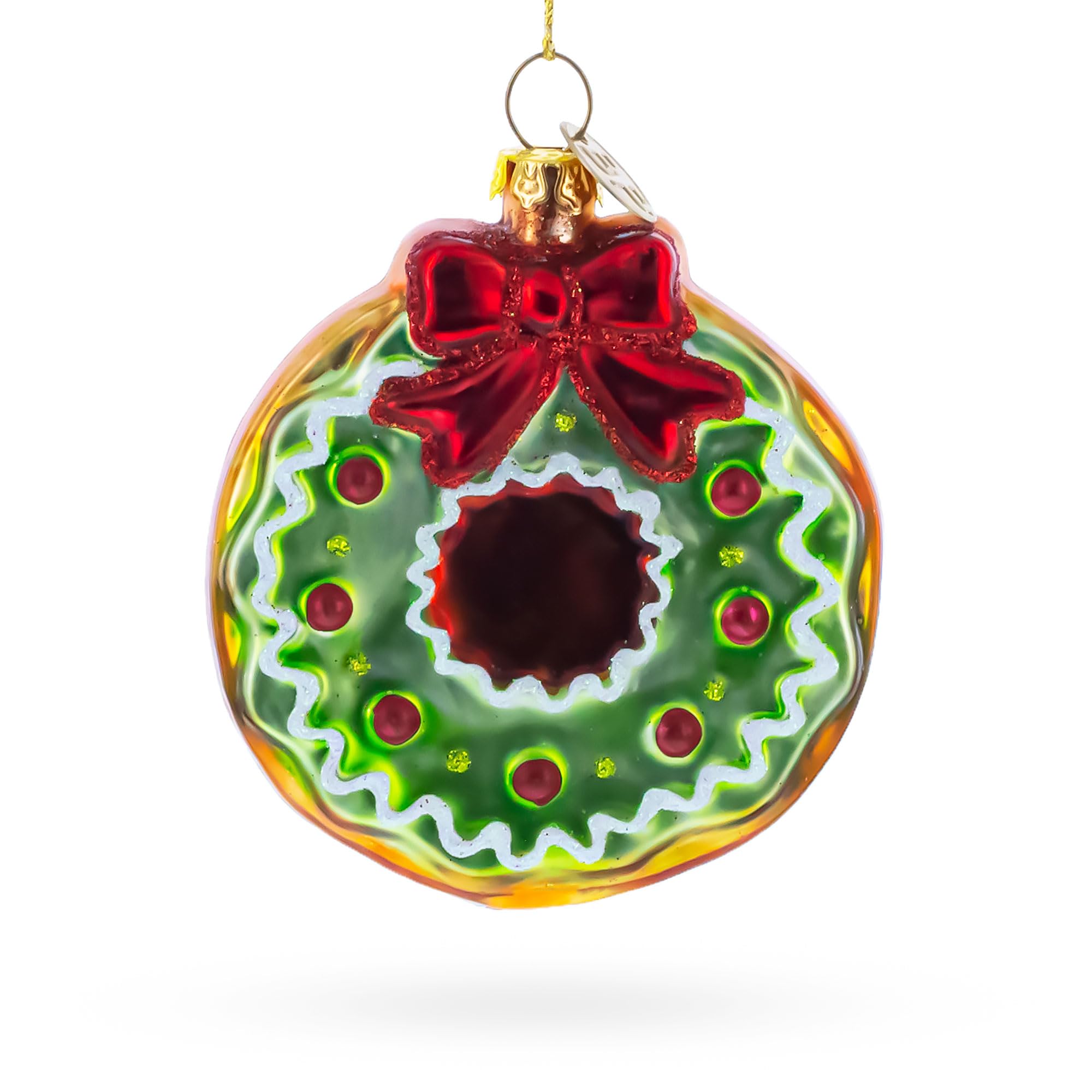Décoration de Noël en forme de donut en verre vert pour sapin festif