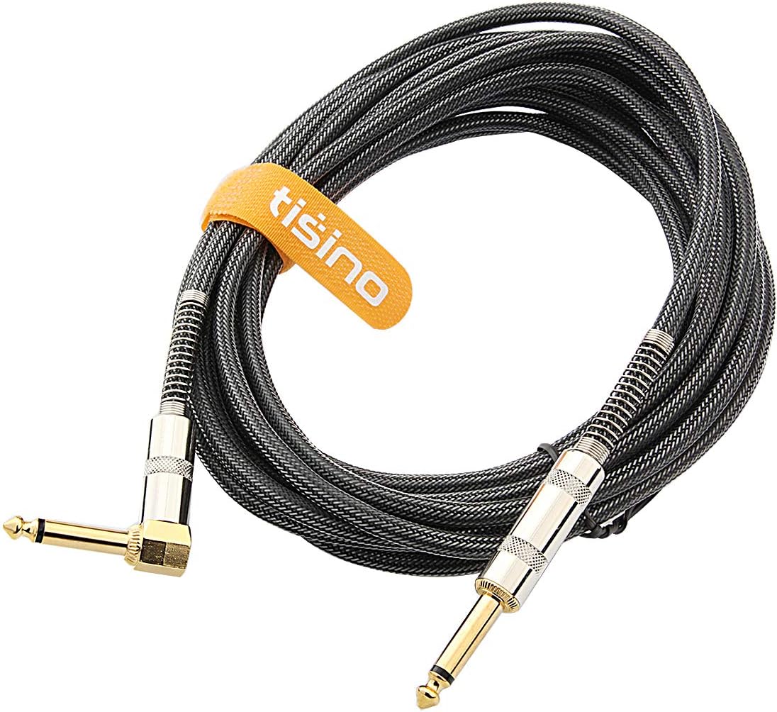 tisino Guitar Cable 6 ft, 1/4 inch Cable Straight to Right Angle Guitar Cord Instrument Cable for Electric Guitar, Bass, Amp, Keyboard, Mandolin - Black