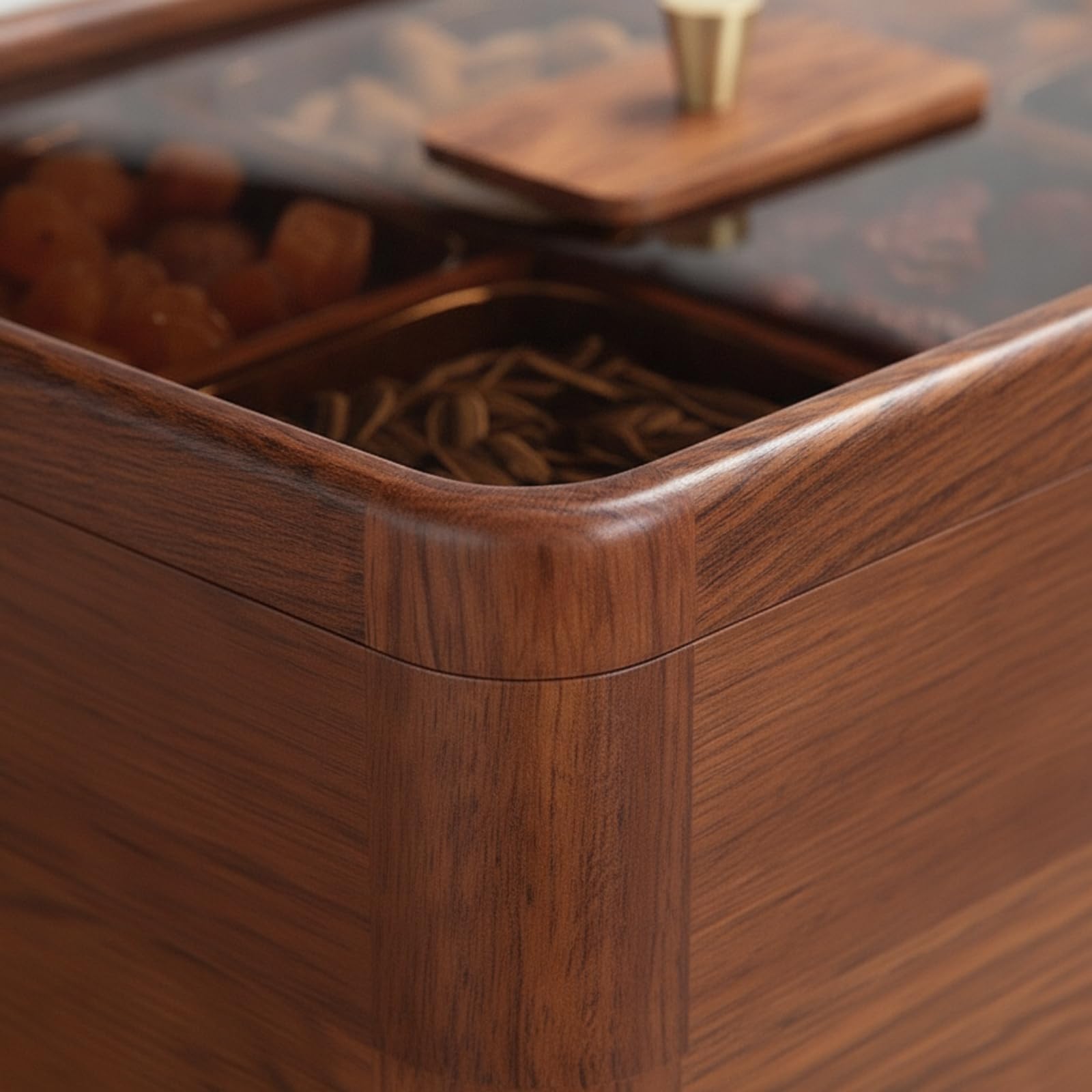 Plateau Service en Bois avec Couvercle Transparent et 6 Casiers pour Présenter Bonbons et Fruits Secs sur la Table