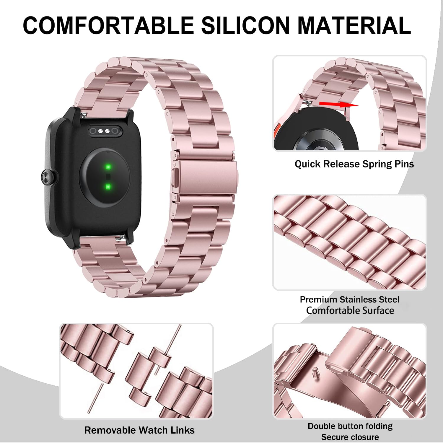 VELULYX Metal band for Gloryfit Smart Watch P66/P66D/P72/P95, 22mm Stainless Steel Band for Veryfit IDW19/IDW13/IDW16/IDW18 - Image 2