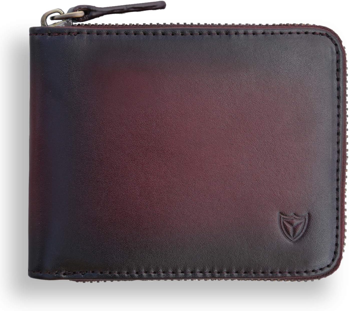 RFID Men's Leather Zipper Wallet Zip Around Wallet Bifold Multi Card Holder Purse