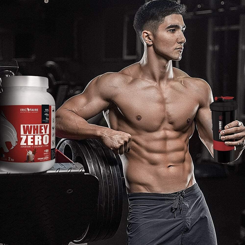 WHEY ZERO +74% de Protéine Whey Concentrée, Faible en Sucre, Construction/Récupération Musculaire - 2kg - Saveur Chocolat - Eric Favre
