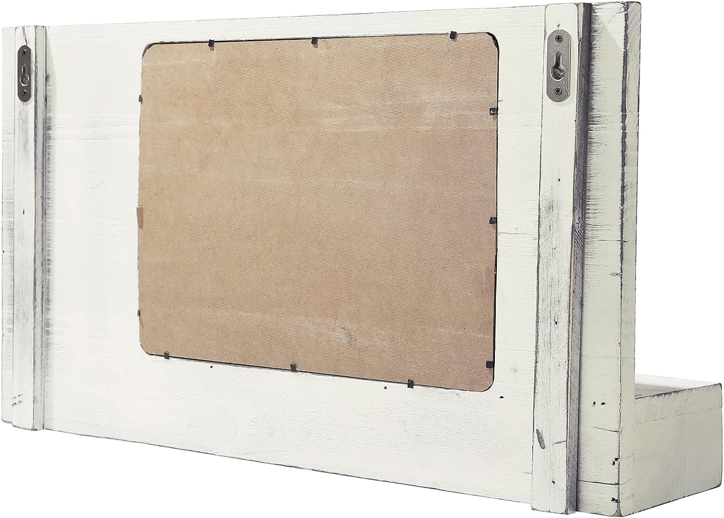 MyGift Entryway Wall Organizer Vintage White Wood Entryway Rack Mail Sorter with Corkboard, 4 Brass Metal Hooks & Glass Vase