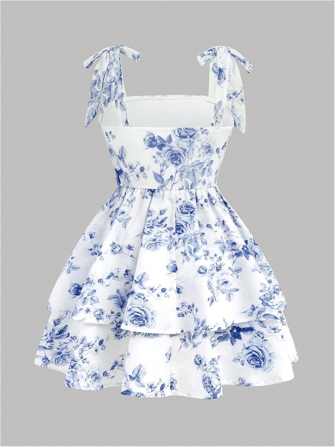 Floerns Girl's Floral Tie Shoulder Cami Dress Ruched Layered Ruffle Hem Short Dresses - Image 3