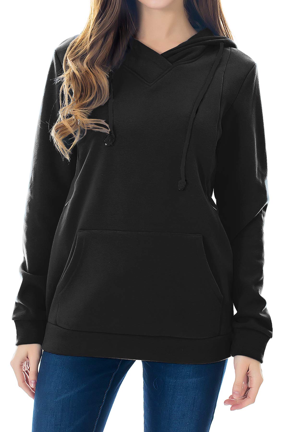Smallshow Nursing Hoodies Fleece Maternity Sweatshirt for Breastfeeding Black 2XL