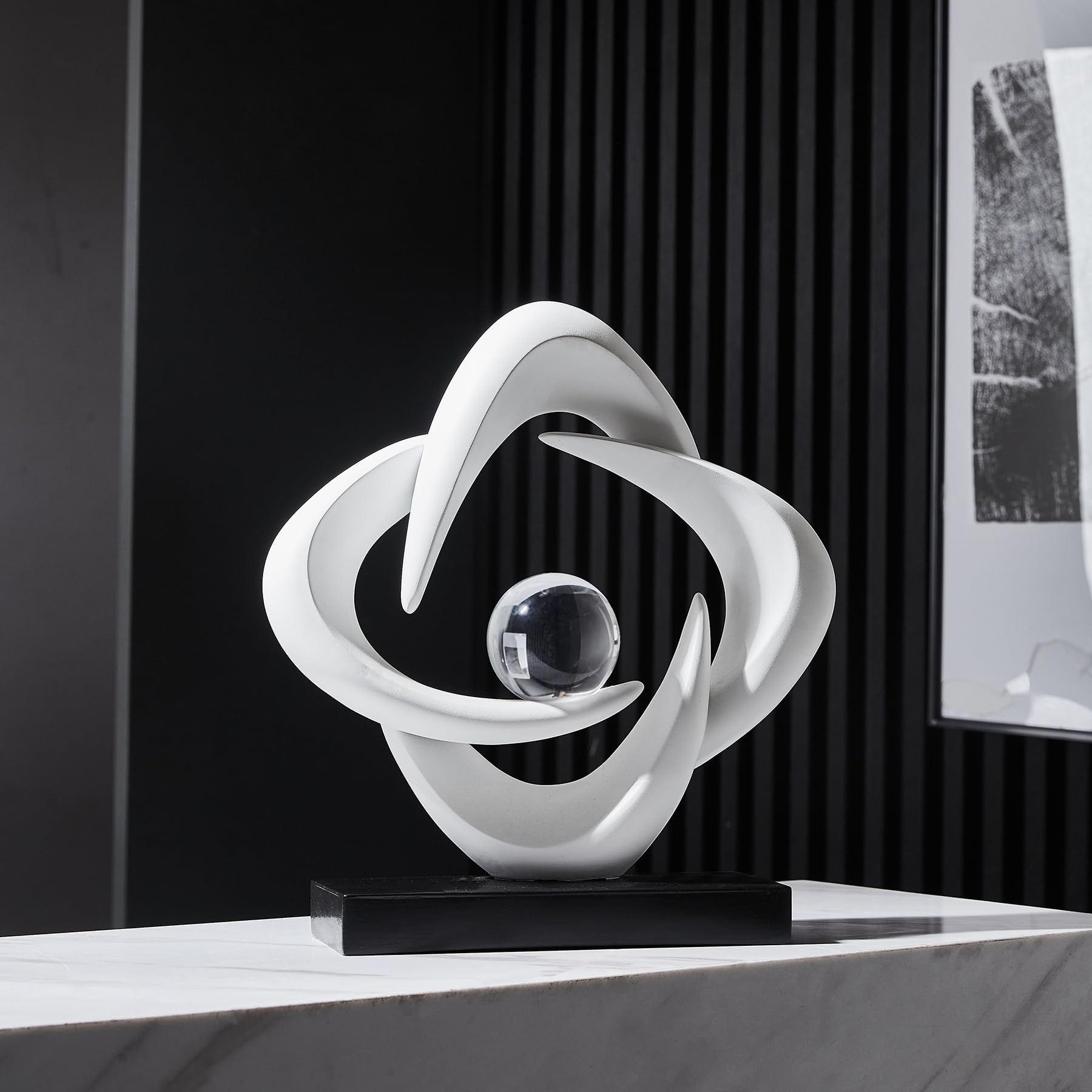 Escultura de arte abstracto, estatua decorativa dorada de resina, adornos blancos modernos para sala de estar, decoraciones modernas para mesa de café, entrada, oficina, coleccionables (blanco)