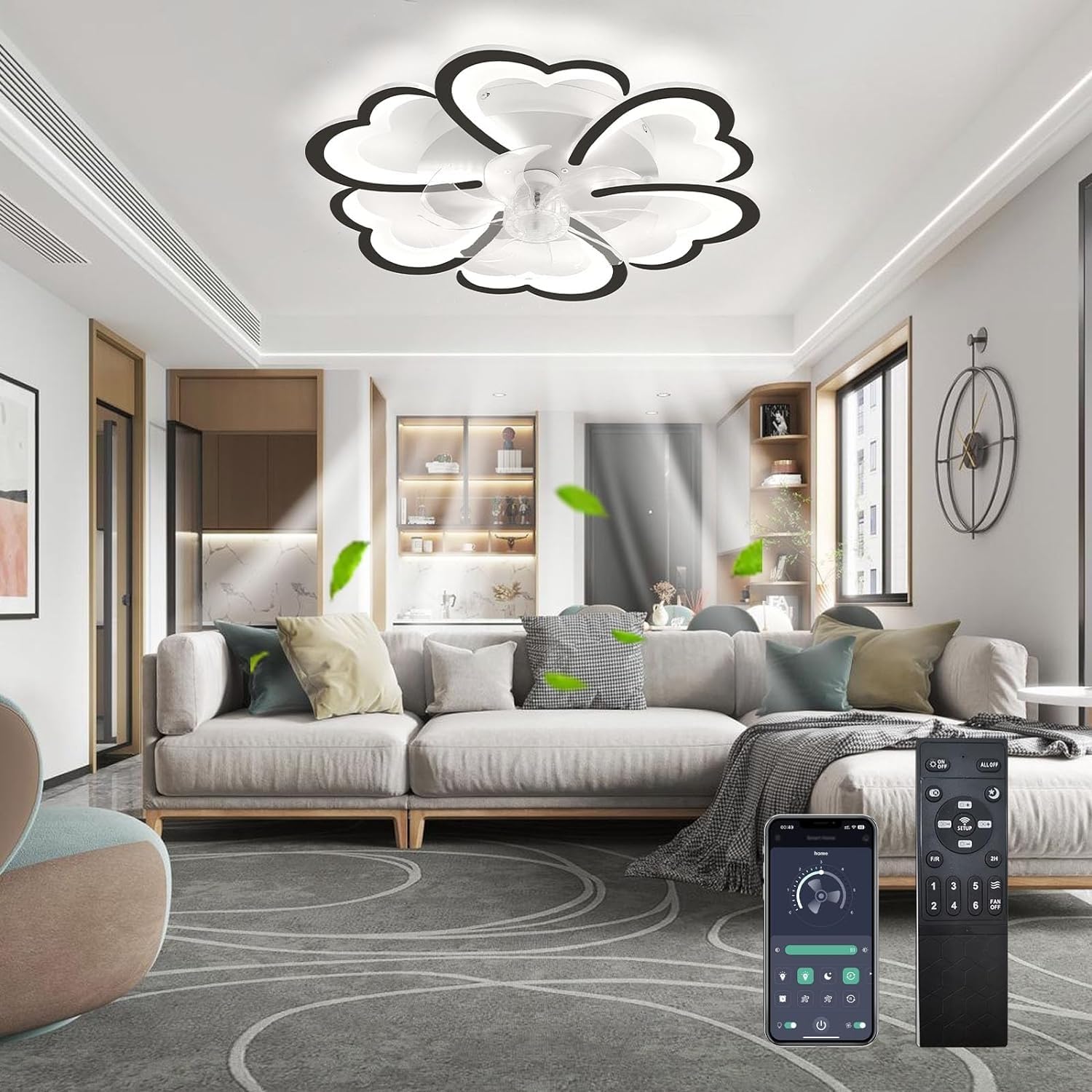 HXYSXHJUO Ceiling fan light Light and Remote Control (Silent) LED Reversible Timer (Dimmable) DC Bedroom for Lounge (Black)
