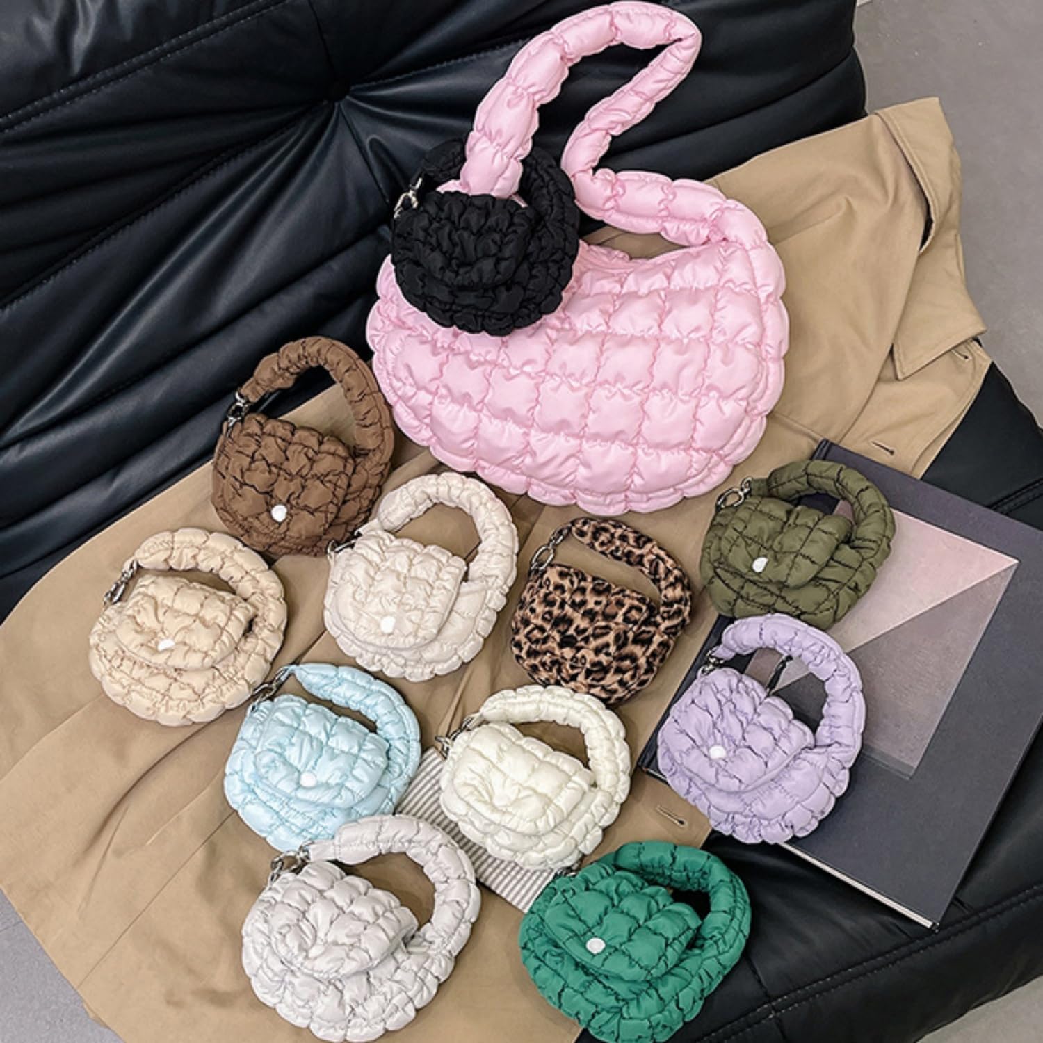 Small Puffer Crescent Shoulder Bag for Women Nylon Quilted Shoulder Purses Cute Puffy Handbags, Purple - Image 3