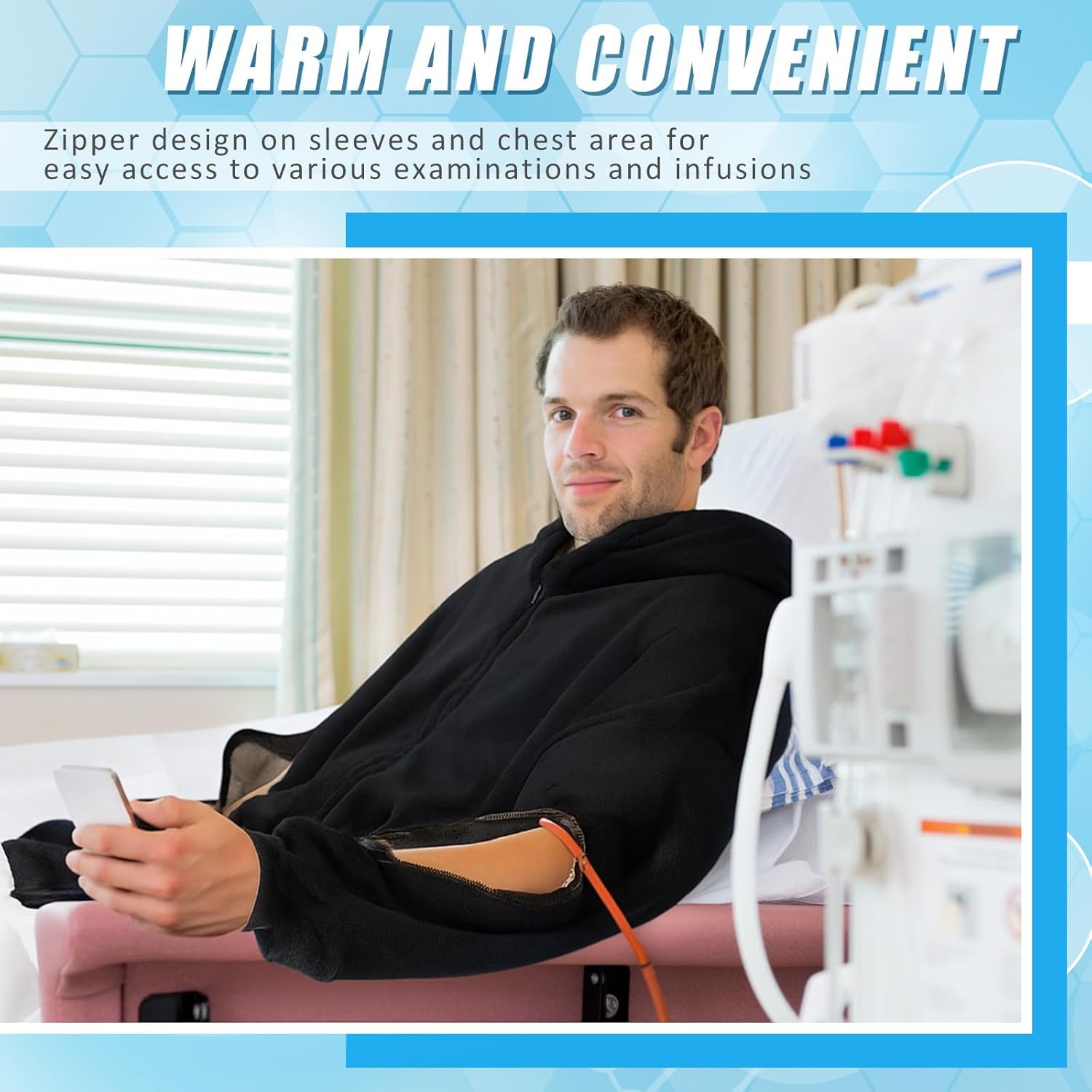 Dialysis Clothing Sweatshirts with Arm Zipper, Flannel Fleece Oversized Wearable Blanket, Gifts for Dialysis Patients - Image 3