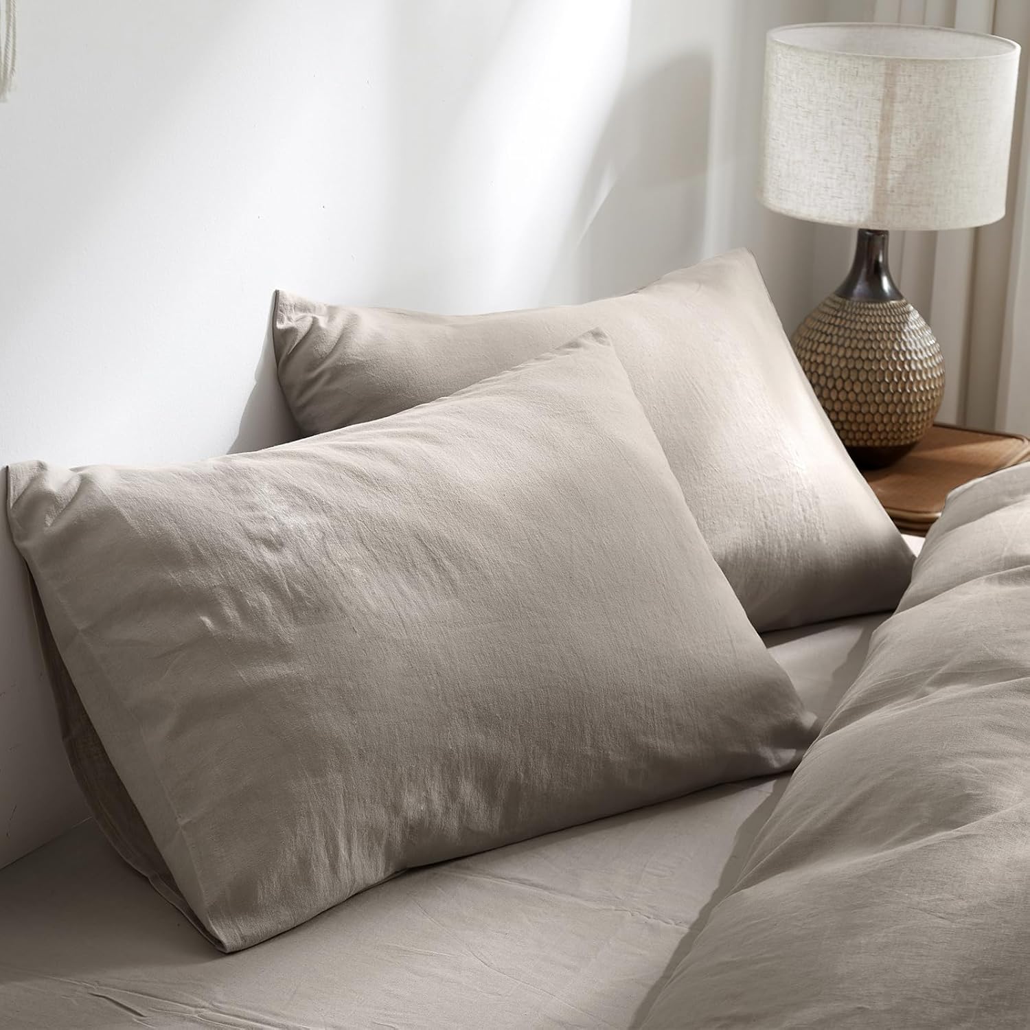 TUMEI 100% Linen King Pillow Cases(35.83"×20.08") - Set of 2 King Size Bed Pillow Cover Washed Solid Color Natural Flax Soft Breathable,White King