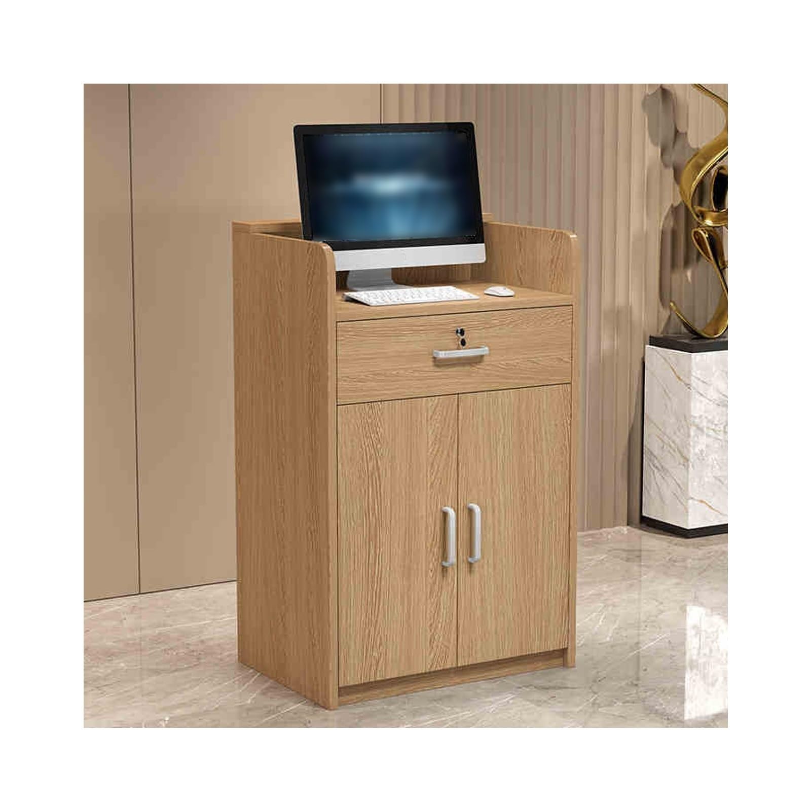Tonuuoei Checkout Counter, Office Reception Desk, Welcome reception Unit,Modern Retail Counter with Drawers,Used for company front desk, shopping mall stores,(Golden Oak,60CM/23.6in)